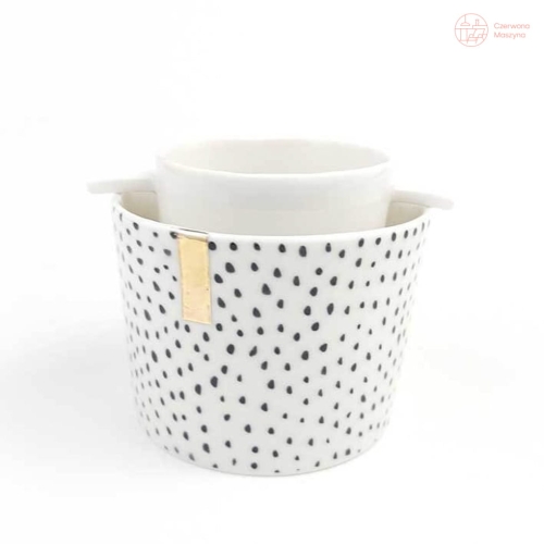 Duża czarka do herbaty Cerama Studio B&amp;W, biała w czarne kropki