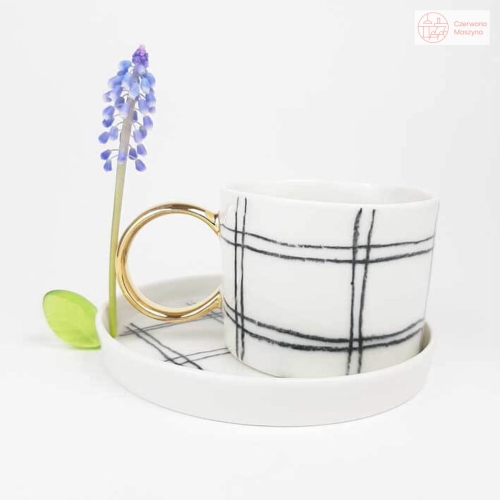 Filiżanka do kawy Cerama Studio B&amp;W, biała w czarną kratę, prosta