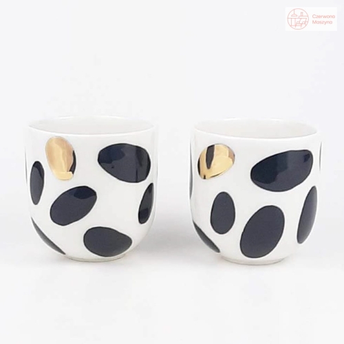 2 Kubeczeki do kawy Cerama Studio B&amp;W – zestaw, biały w groszki