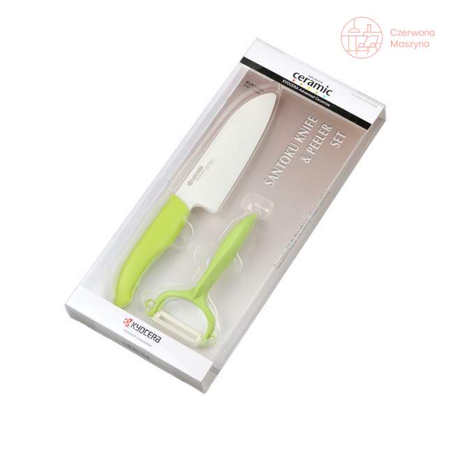 Zestaw : Nóż Santoku Kyocera i obieraczka, zielone
