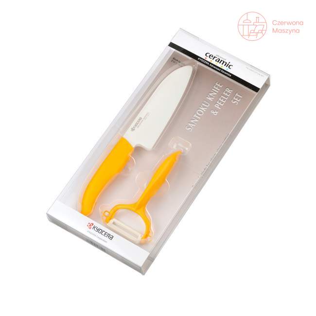Zestaw : Nóż Santoku Kyocera i obieraczka, żółte