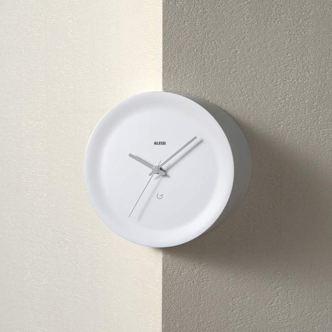 Zegar narożny Alessi Ora Out Ø 21 cm, biały