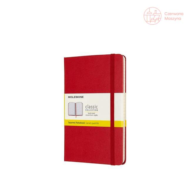 Notes Moleskine Classic M w kratkę, twarda oprawa, 208 stron, scarlet red