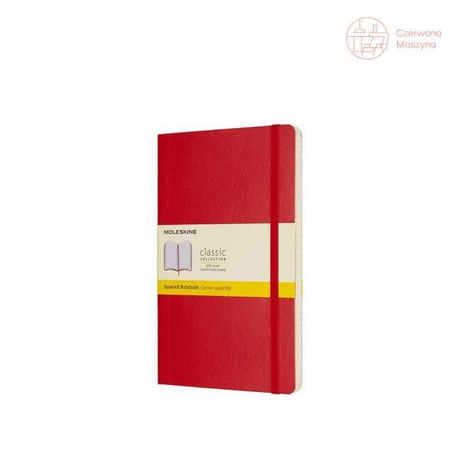 Notes Moleskine Classic L w kratkę, miękka oprawa, 192 strony, czerwony