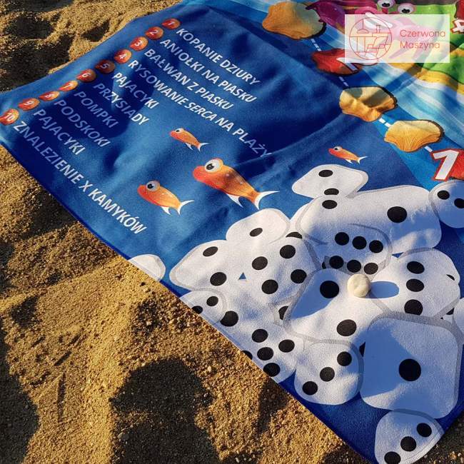 Ręcznik z grą dla dzieci, plażowe zadania, Kto to kupi